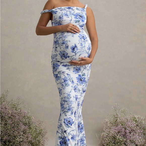 Club L London Blue Floral Asymmetrical Dress - Picture 1 of 3